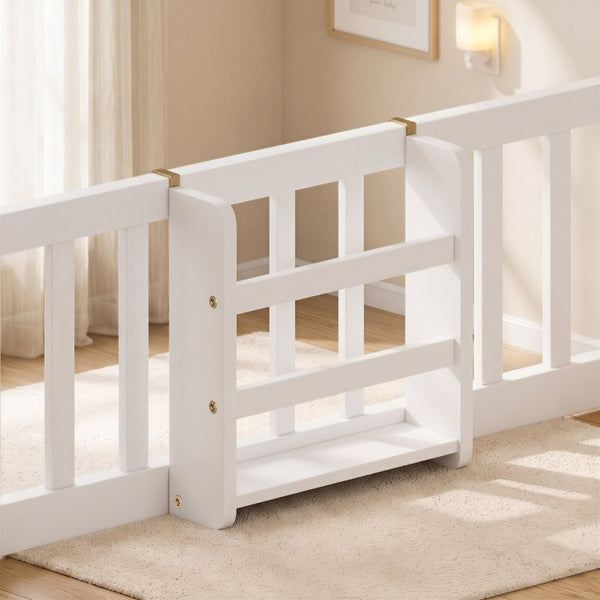 English Elm Twin and Full Solid Pine Montessori Floor Bed House Frame with Guardrails for Kids White W5767P546852