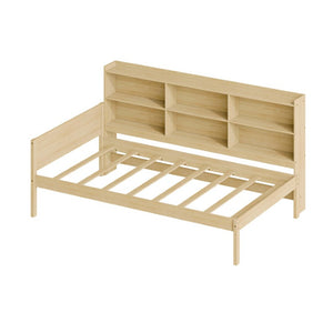 English Elm Twin Solid Pine Bed Frame with Built-In Bookshelf Headboard for Modern Bedroom Natural W5767P546859