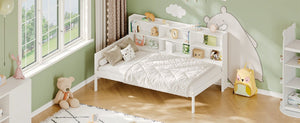 English Elm Twin Solid Pine Bed Frame with Built-In Bookshelf Headboard for Modern Bedroom White W5767P546865