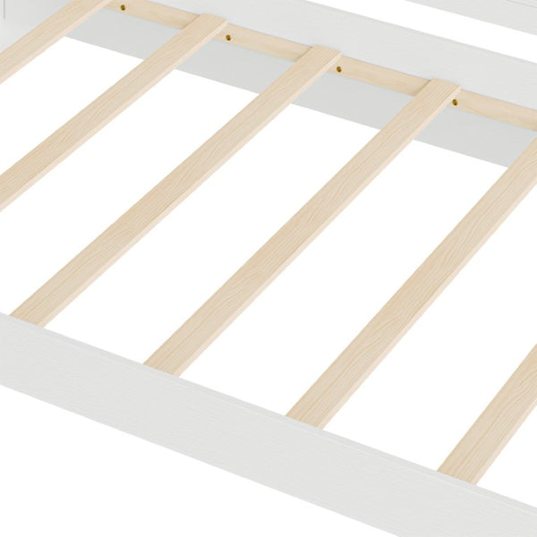 English Elm Twin Solid Pine Bed Frame with Built-In Bookshelf Headboard for Modern Bedroom White W5767P546865