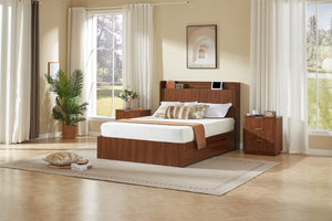 English Elm Full Size Montessori Pine Floor Bed with Guardrails Open Cubbies and Access Door Walnut MDF W5767S00001