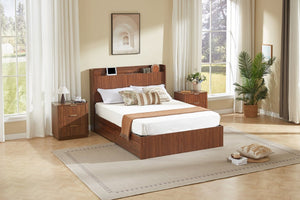 English Elm Full Size Montessori Pine Floor Bed with Guardrails Open Cubbies and Access Door Walnut MDF W5767S00001