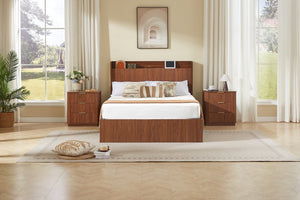 English Elm Full Size Montessori Pine Floor Bed with Guardrails Open Cubbies and Access Door Walnut MDF W5767S00001