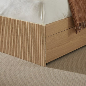 English Elm Queen Platform Bed Fluted Headboard Four Storage Drawers Built-In Charging Wood Grain W5767S00002