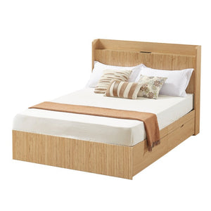 English Elm Queen Platform Bed Fluted Headboard Four Storage Drawers Built-In Charging Wood Grain W5767S00002