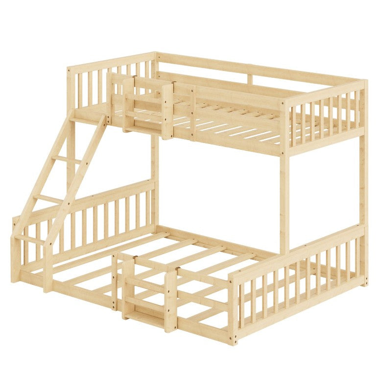 English Elm Twin Over Full Solid Pine Bunk Bed with Built-In Bookshelf and Safety Guardrails Natural W5767S00006
