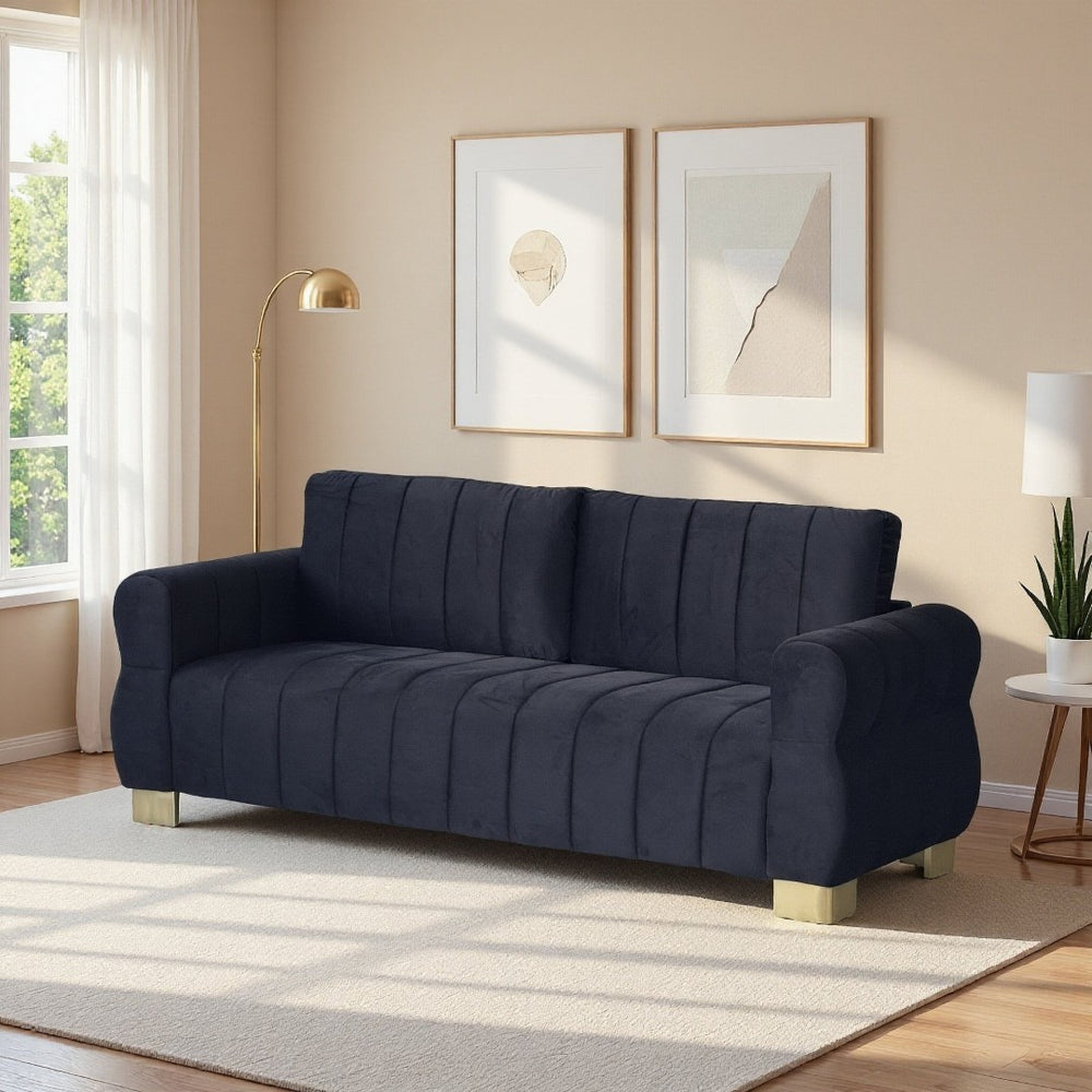 English Elm Fx-p56-fs-bk Velvet Sofa with Pleated Back and Golden Legs for Modern Living Rooms W576P256989