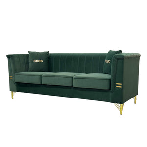 English Elm Fx-p82b-be Velvet Channel Tufted 3 Seater Sofa with Chesterfield Inspired Plush Cushioning Green W576P452397