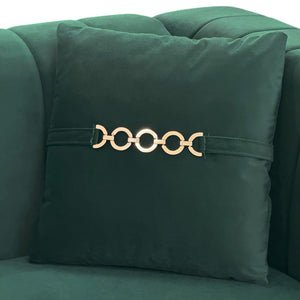 English Elm Fx-p82b-be Velvet Channel Tufted 3 Seater Sofa with Chesterfield Inspired Plush Cushioning Green W576P452397