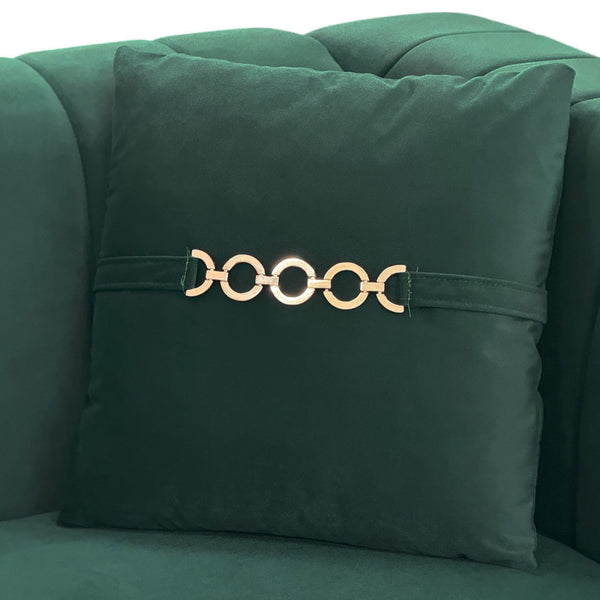 English Elm Fx-p82b-be Velvet Channel Tufted 3 Seater Sofa with Chesterfield Inspired Plush Cushioning Green W576P452397