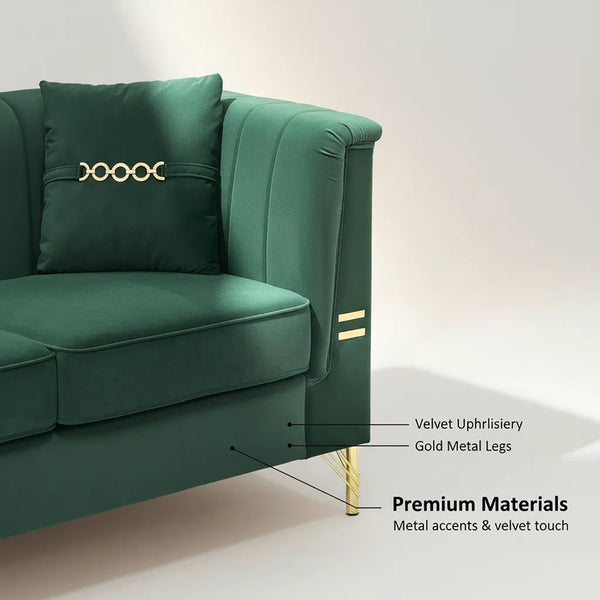 English Elm Fx-p82b-be Velvet Channel Tufted 3 Seater Sofa with Chesterfield Inspired Plush Cushioning Green W576P452397