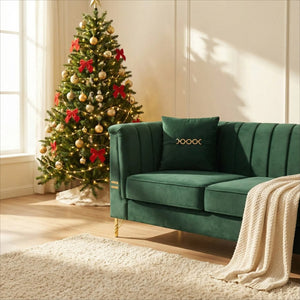 English Elm Fx-p82b-be Velvet Channel Tufted 3 Seater Sofa with Chesterfield Inspired Plush Cushioning Green W576P452397