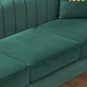 English Elm Fx-p82b-be Velvet Channel Tufted 3 Seater Sofa with Chesterfield Inspired Plush Cushioning Green W576P452397