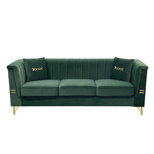 English Elm Fx-p82b-be Velvet Channel Tufted 3 Seater Sofa with Chesterfield Inspired Plush Cushioning Green W576P452397