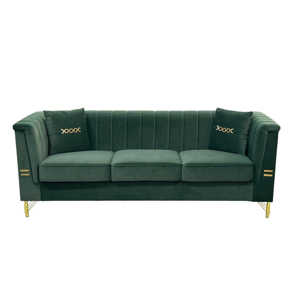 English Elm Fx-p82b-be Velvet Channel Tufted 3 Seater Sofa with Chesterfield Inspired Plush Cushioning Green W576P452397