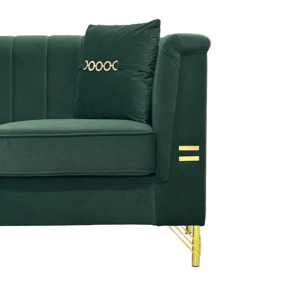 English Elm Fx-p82b-be Velvet Channel Tufted 3 Seater Sofa with Chesterfield Inspired Plush Cushioning Green W576P452397