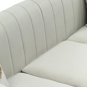 English Elm Fx-p82b-be Velvet Channel Tufted 3 Seater Sofa with Chesterfield Inspired Plush Cushioning Beige W576P452399