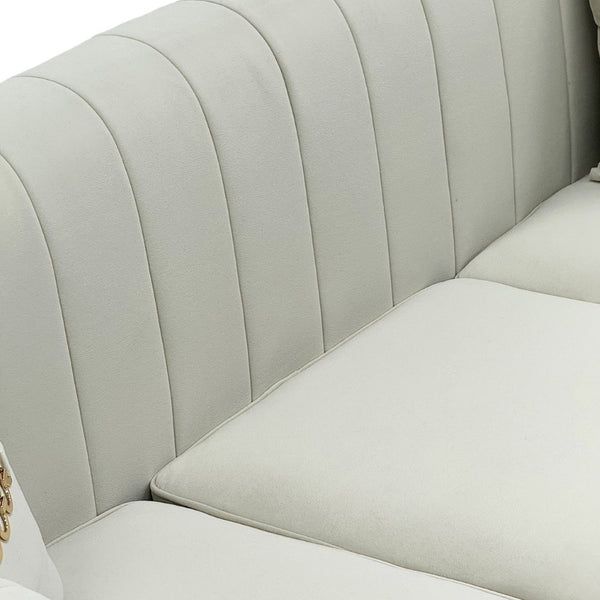 English Elm Fx-p82b-be Velvet Channel Tufted 3 Seater Sofa with Chesterfield Inspired Plush Cushioning Beige W576P452399