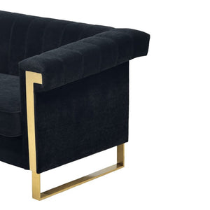 English Elm Fx-P81b-Rg Channel Tufted Velvet Sofa with Gold Legs Mid Century Three Seat Black W576P495701
