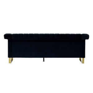 English Elm Fx-P81b-Rg Channel Tufted Velvet Sofa with Gold Legs Mid Century Three Seat Black W576P495701