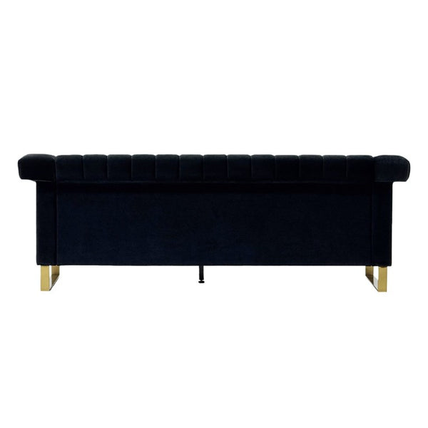 English Elm Fx-P81b-Rg Channel Tufted Velvet Sofa with Gold Legs Mid Century Three Seat Black W576P495701