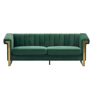 English Elm Fx-P81b-Rg Channel Tufted Velvet Sofa with Gold Legs Mid Century Three Seat Retro Green W576P507386