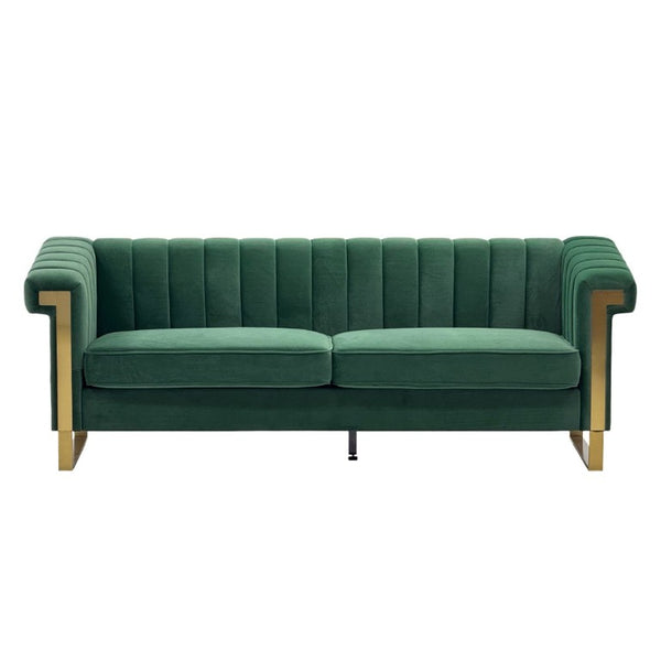 English Elm Fx-P81b-Rg Channel Tufted Velvet Sofa with Gold Legs Mid Century Three Seat Retro Green W576P507386