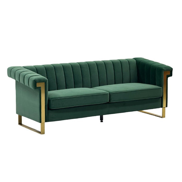 English Elm Fx-P81b-Rg Channel Tufted Velvet Sofa with Gold Legs Mid Century Three Seat Retro Green W576P507386
