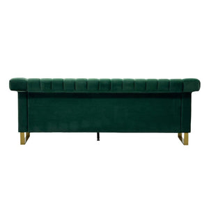 English Elm Fx-P81b-Rg Channel Tufted Velvet Sofa with Gold Legs Mid Century Three Seat Retro Green W576P507386