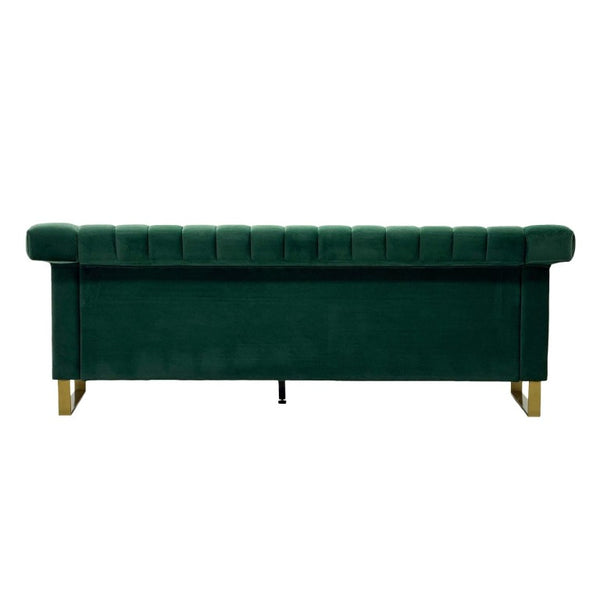 English Elm Fx-P81b-Rg Channel Tufted Velvet Sofa with Gold Legs Mid Century Three Seat Retro Green W576P507386