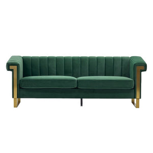 English Elm Fx-P81b-Rg Channel Tufted Velvet Sofa with Gold Legs Mid Century Three Seat Retro Green W576P507386