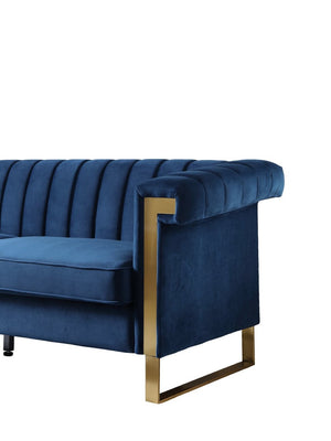 English Elm Fx-p81b-cw Black Velvet Sofa with Channel Tufting Gold Legs Glam Living Room Blue W576P507417