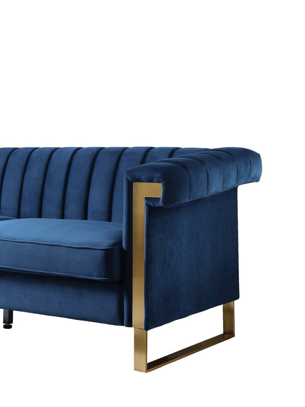 English Elm Fx-p81b-cw Black Velvet Sofa with Channel Tufting Gold Legs Glam Living Room Blue W576P507417