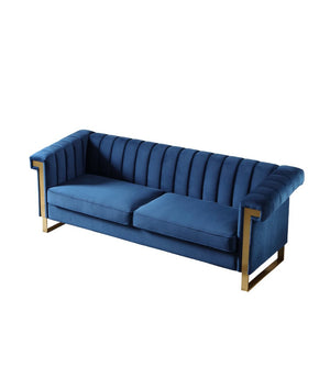 English Elm Fx-p81b-cw Black Velvet Sofa with Channel Tufting Gold Legs Glam Living Room Blue W576P507417