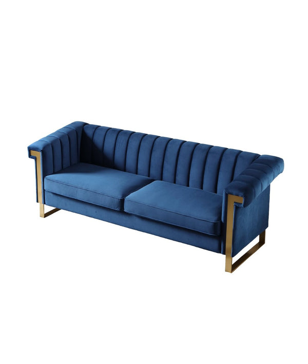 English Elm Fx-p81b-cw Black Velvet Sofa with Channel Tufting Gold Legs Glam Living Room Blue W576P507417