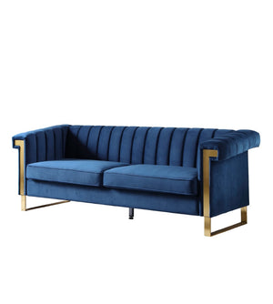 English Elm Fx-p81b-cw Black Velvet Sofa with Channel Tufting Gold Legs Glam Living Room Blue W576P507417