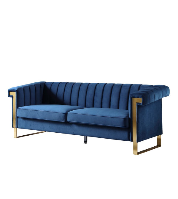 English Elm Fx-p81b-cw Black Velvet Sofa with Channel Tufting Gold Legs Glam Living Room Blue W576P507417