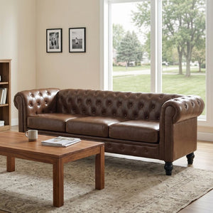 English Elm Fx-p80pb-pubr Button Tufted Sofa Pu Leather Plush Seat Traditional Living Room W576P513112