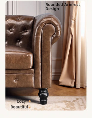English Elm Fx-p80pb-pubr Button Tufted Sofa Pu Leather Plush Seat Traditional Living Room W576P513112