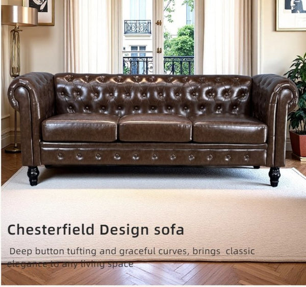 English Elm Fx-p80pb-pubr Button Tufted Sofa Pu Leather Plush Seat Traditional Living Room W576P513112