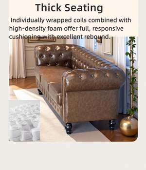 English Elm Fx-p80pb-pubr Button Tufted Sofa Pu Leather Plush Seat Traditional Living Room W576P513112