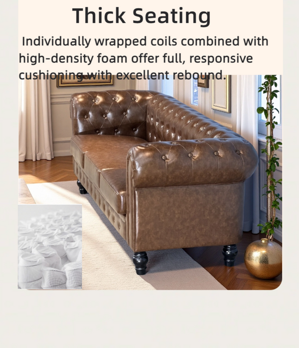 English Elm Fx-p80pb-pubr Button Tufted Sofa Pu Leather Plush Seat Traditional Living Room W576P513112