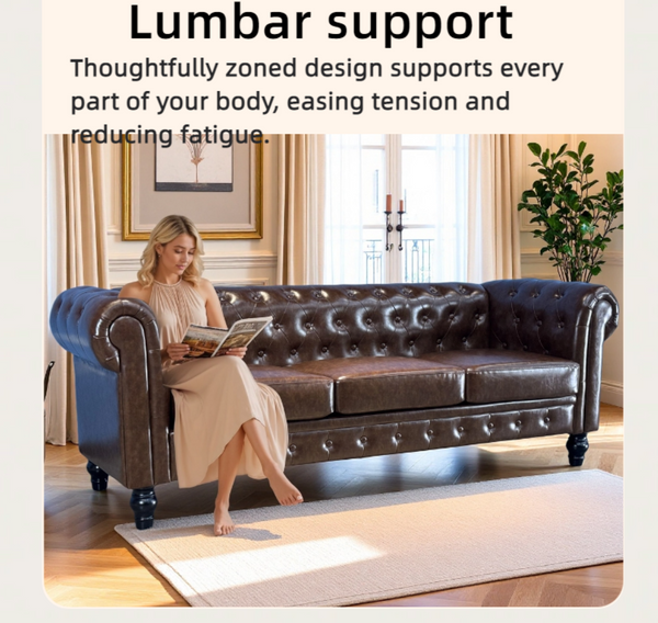 English Elm Fx-p80pb-pubr Button Tufted Sofa Pu Leather Plush Seat Traditional Living Room W576P513112