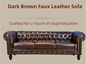 English Elm Fx-p80pb-pubr Button Tufted Sofa Pu Leather Plush Seat Traditional Living Room W576P513112