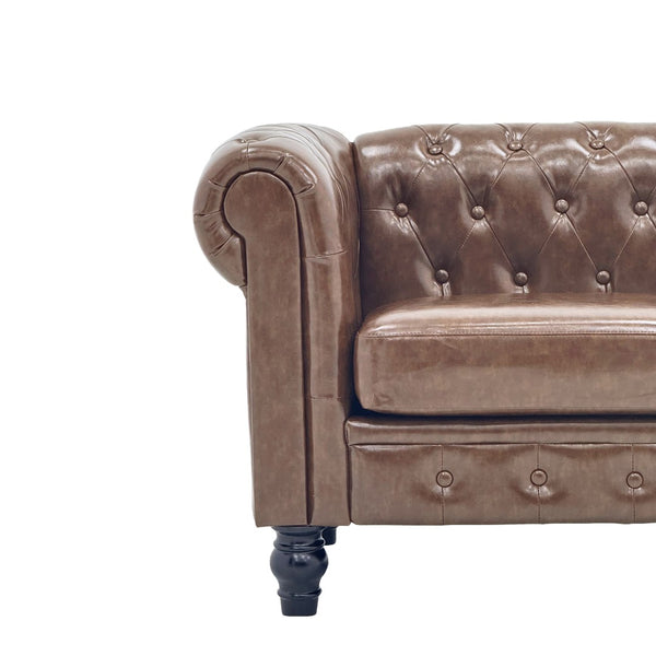 English Elm Fx-p80pb-pubr Button Tufted Sofa Pu Leather Plush Seat Traditional Living Room W576P513112