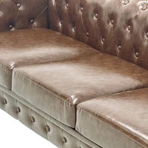 English Elm Fx-p80pb-pubr Button Tufted Sofa Pu Leather Plush Seat Traditional Living Room W576P513112