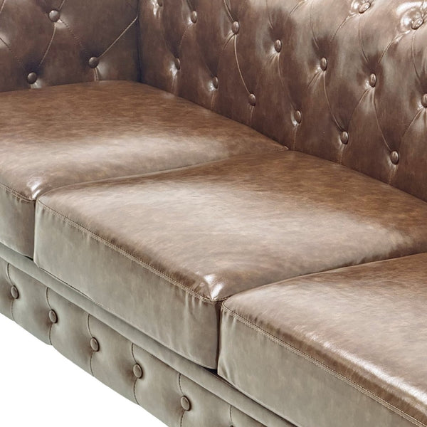 English Elm Fx-p80pb-pubr Button Tufted Sofa Pu Leather Plush Seat Traditional Living Room W576P513112