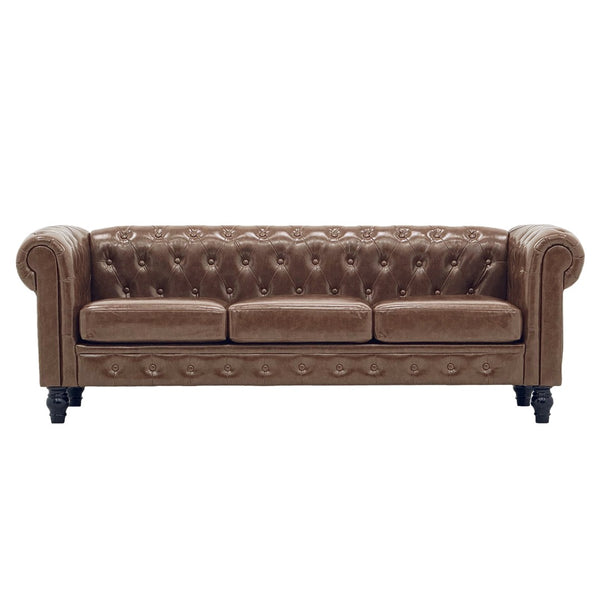 English Elm Fx-p80pb-pubr Button Tufted Sofa Pu Leather Plush Seat Traditional Living Room W576P513112