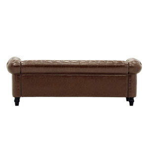 English Elm Fx-p80pb-pubr Button Tufted Sofa Pu Leather Plush Seat Traditional Living Room W576P513112