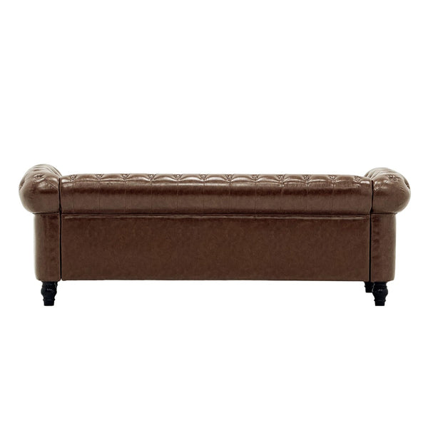 English Elm Fx-p80pb-pubr Button Tufted Sofa Pu Leather Plush Seat Traditional Living Room W576P513112